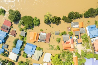 Houses submerged after a flood in Thailand